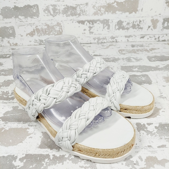 New Marc Fisher Jaimee White Leather Espadrille Slide Sandals M74 - Picture 4 of 10